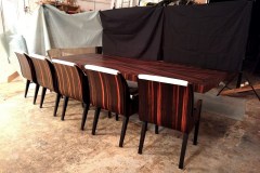 Nagyméretű egyedi bővíthető art deco makasszár ében tárgyaló asztal